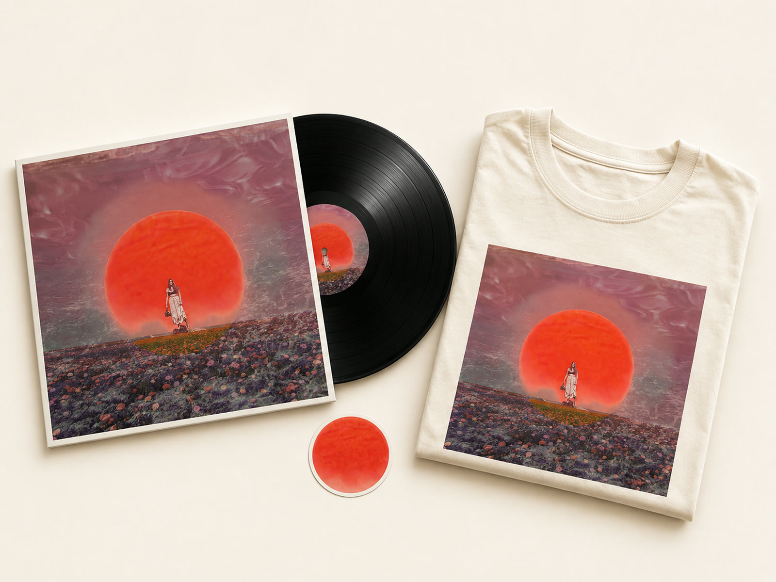 Garden of Mine vinyl, tee shirt with the album art, and sticker
